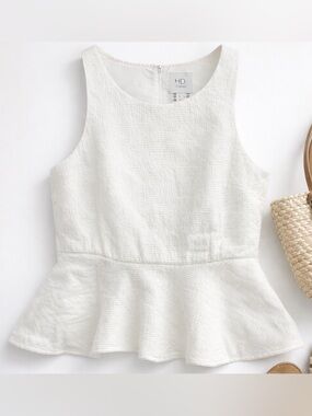 HD in Paris Anthropologie White Textured Peplum Top Size 6